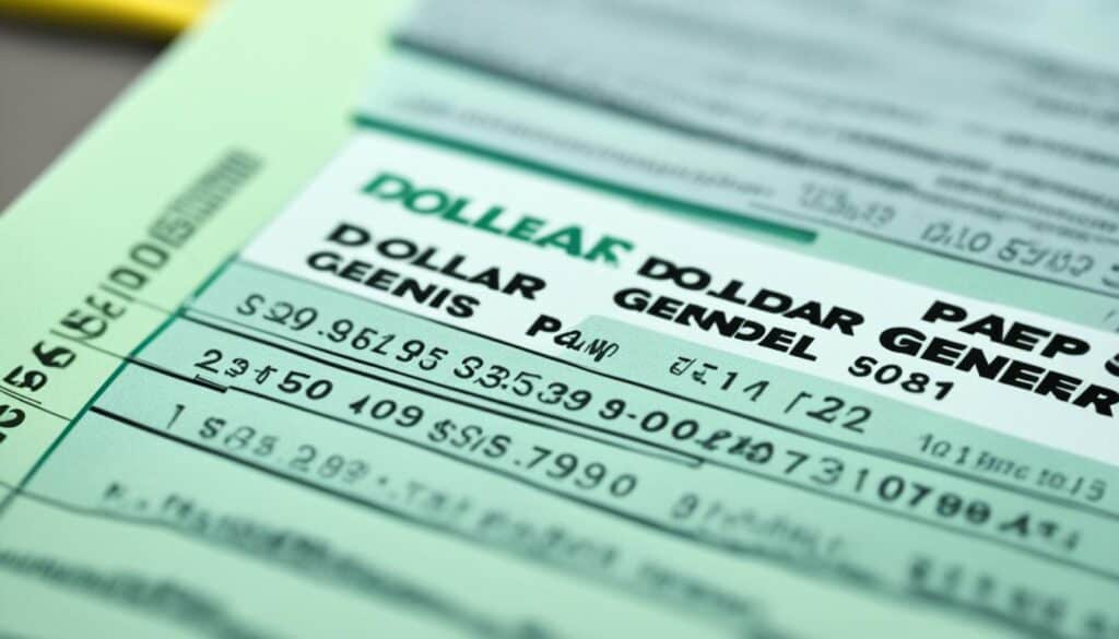 A close-up of a Dollar General pay stub with the focus on the numbers and figures.